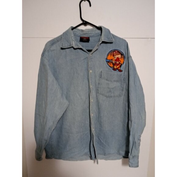 Looney Tunes Tops - Vintage Looney Tunes  Garment Graphics Denim  Shirt Size XLarge